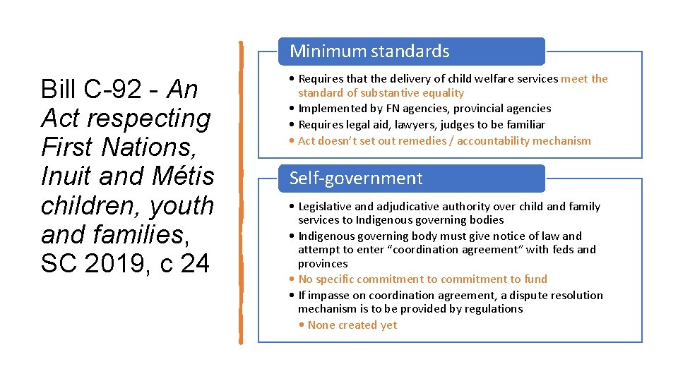 Minimum standards Bill C-92 - An Act respecting First Nations, Inuit and Métis children,