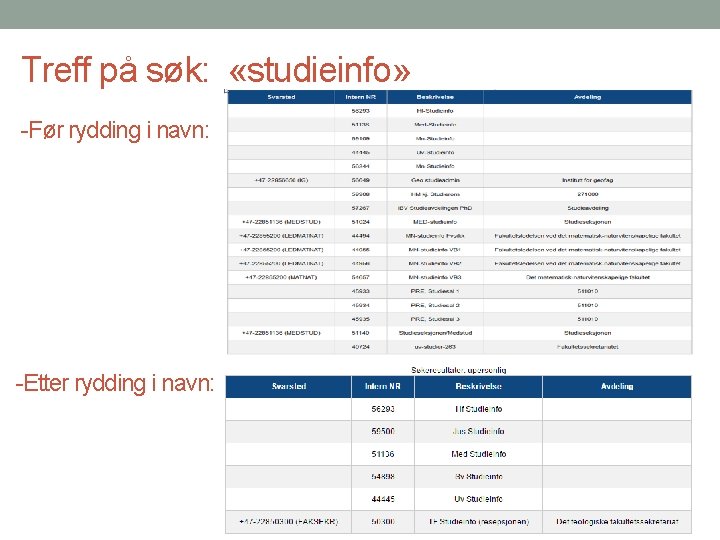 Treff på søk: «studieinfo» -Før rydding i navn: -Etter rydding i navn: 