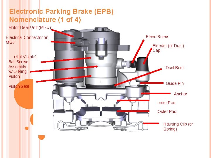 Electronic Parking Brake (EPB) Nomenclature (1 of 4) Motor Gear Unit (MGU) Electrical Connector