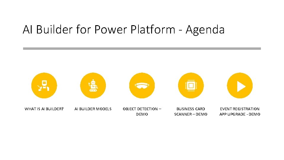 AI Builder for Power Platform - Agenda WHAT IS AI BUILDER? AI BUILDER MODELS