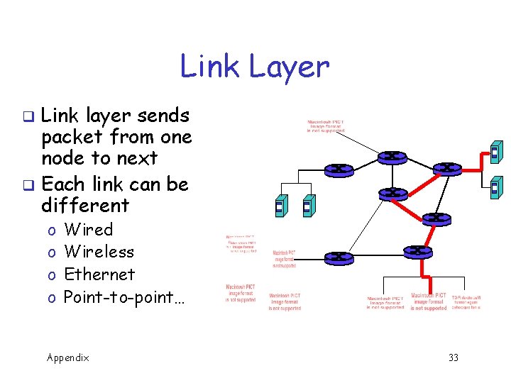 Link Layer Link layer sends packet from one node to next q Each link