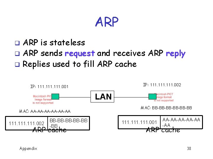 ARP is stateless q ARP sends request and receives ARP reply q Replies used
