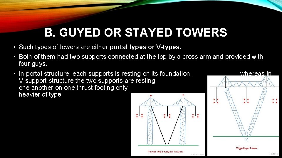 B. GUYED OR STAYED TOWERS • Such types of towers are either portal types