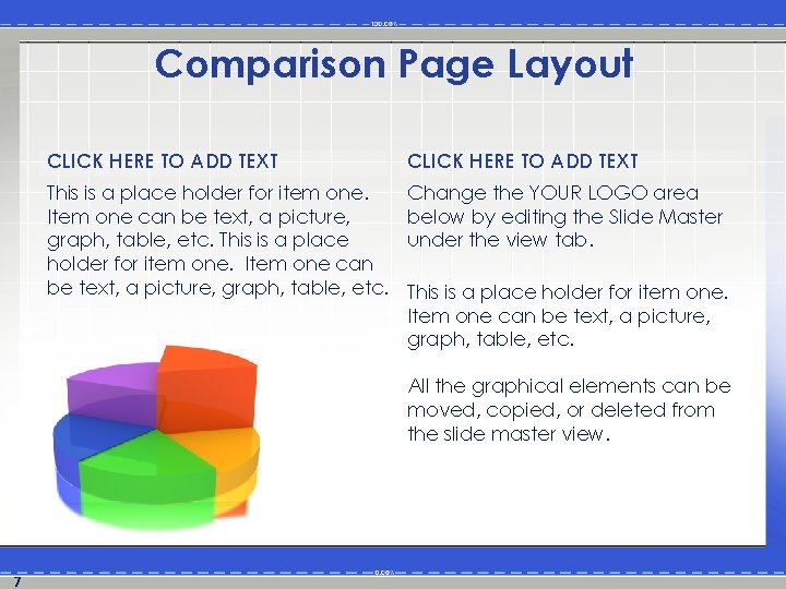 Comparison Page Layout CLICK HERE TO ADD TEXT This is a place holder for