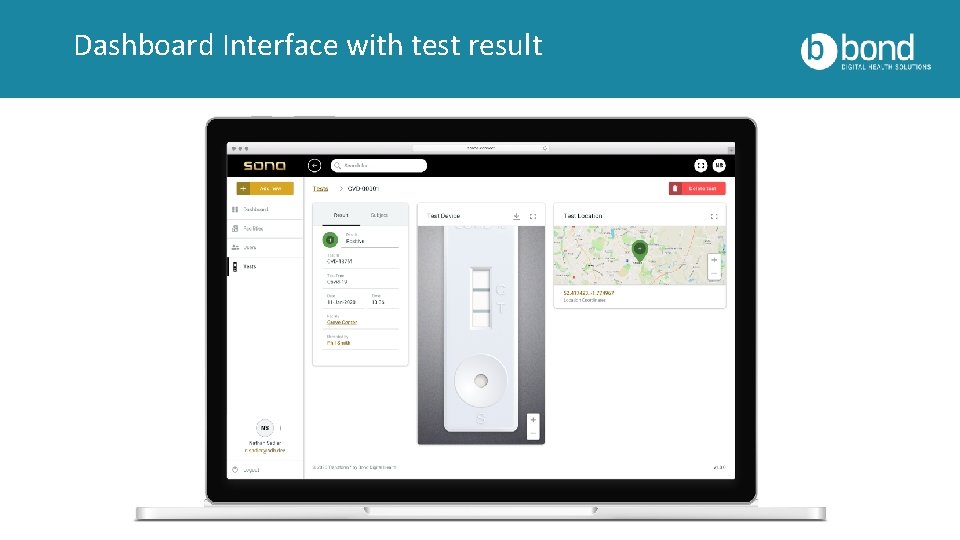 Dashboard Interface with test result 