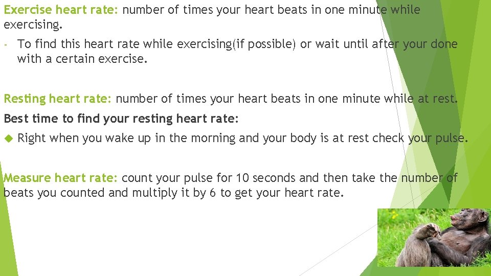 Exercise heart rate: number of times your heart beats in one minute while exercising.