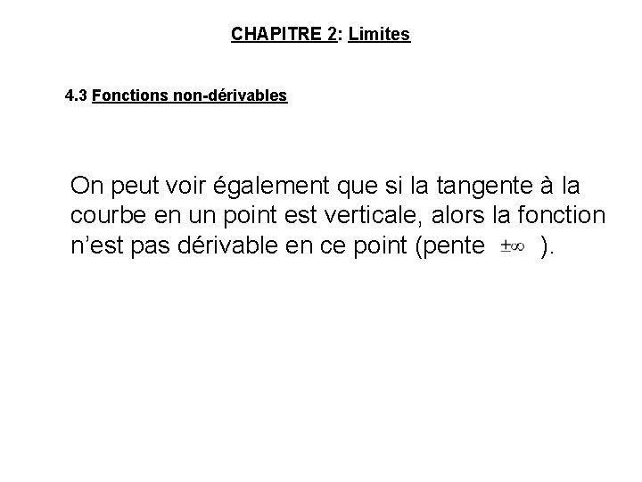 CHAPITRE 2: Limites 4. 3 Fonctions non-dérivables On peut voir également que si la