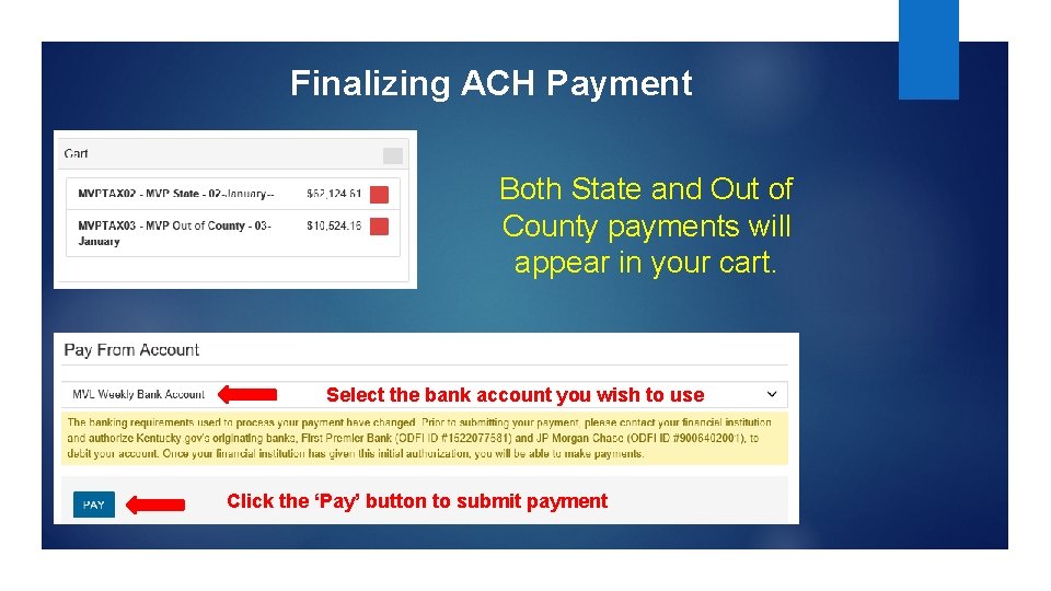 Finalizing ACH Payment Both State and Out of County payments will appear in your