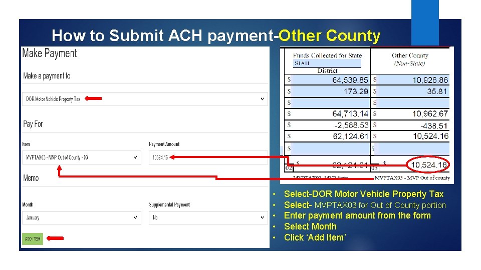 How to Submit ACH payment-Other County • • • Select-DOR Motor Vehicle Property Tax