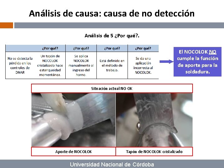 Análisis de causa: causa de no detección Análisis de 5 ¿Por qué? . El