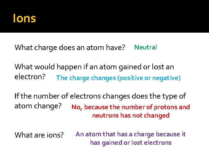 Ions What charge does an atom have? Neutral What would happen if an atom