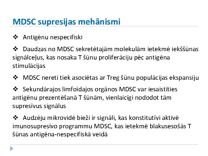 MDSC supresijas mehānismi v Antigēnu nespecifiski v Daudzas no MDSC sekretētajām molekulām ietekmē iekššūnas