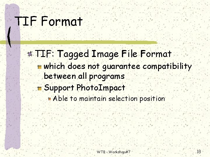TIF Format TIF: Tagged Image File Format which does not guarantee compatibility between all