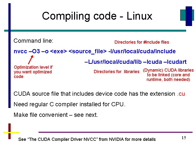 Compiling code - Linux Command line: Directories for #include files nvcc –O 3 –o