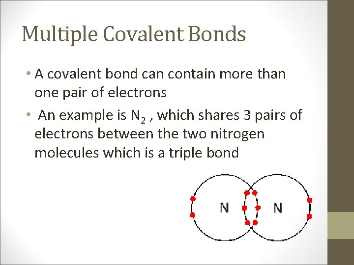 Multiple Covalent Bonds • A covalent bond can contain more than one pair of