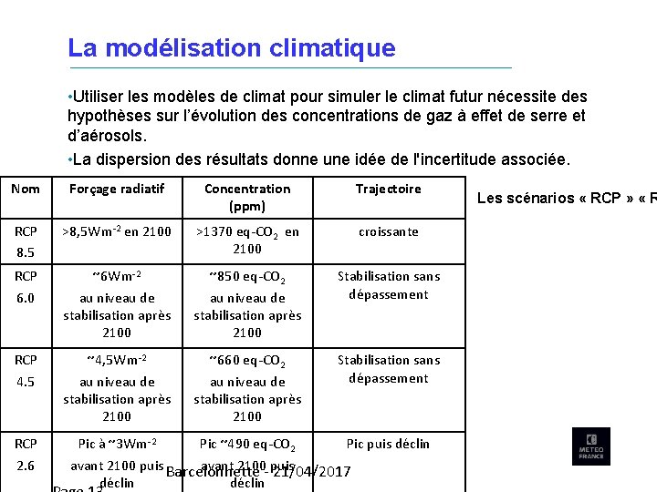 La modélisation climatique • Utiliser les modèles de climat pour simuler le climat futur