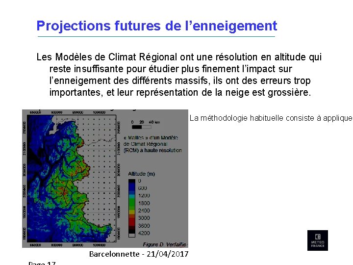 Projections futures de l’enneigement Les Modèles de Climat Régional ont une résolution en altitude