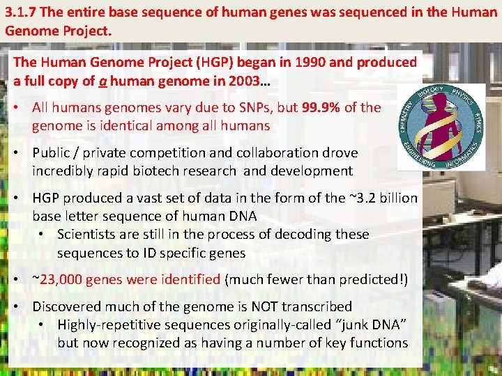 3. 1. 7 The entire base sequence of human genes was sequenced in the