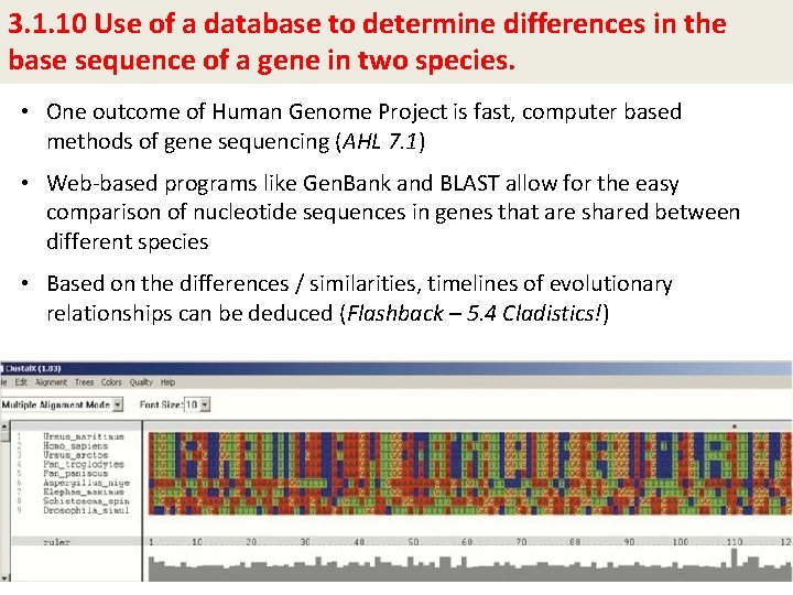 3. 1. 10 Use of a database to determine differences in the base sequence
