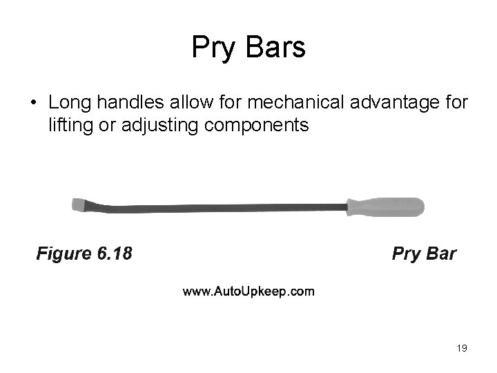 Pry Bars • Long handles allow for mechanical advantage for lifting or adjusting components