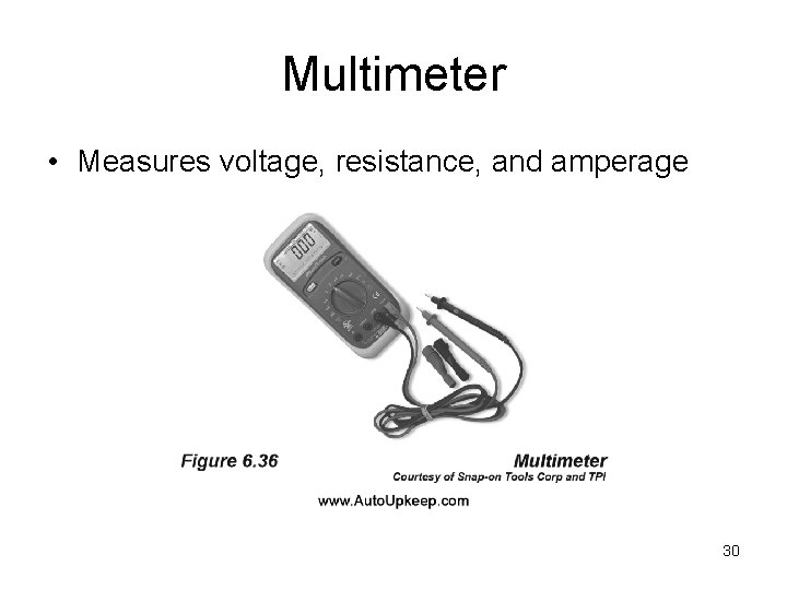 Multimeter • Measures voltage, resistance, and amperage 30 