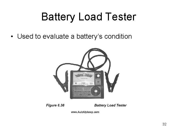 Battery Load Tester • Used to evaluate a battery’s condition 32 