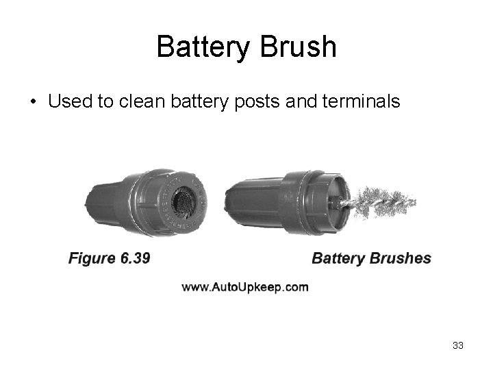 Battery Brush • Used to clean battery posts and terminals 33 