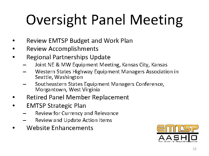 Oversight Panel Meeting • • • – – – • • – – •