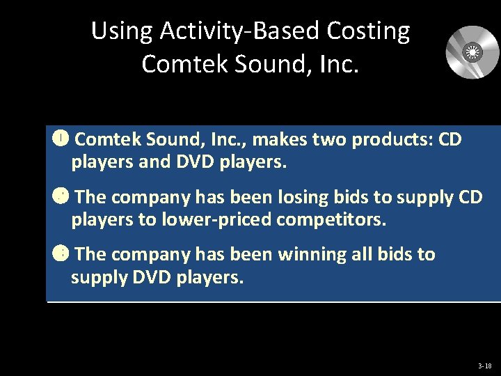 Using Activity-Based Costing Comtek Sound, Inc. , makes two products: CD players and DVD