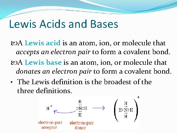 Lewis Acids and Bases A Lewis acid is an atom, ion, or molecule that