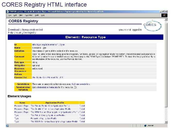 CORES Registry HTML interface 