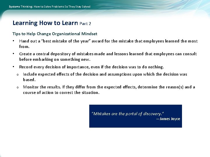 Systems Thinking: How to Solve Problems So They Stay Solved Learning How to Learn