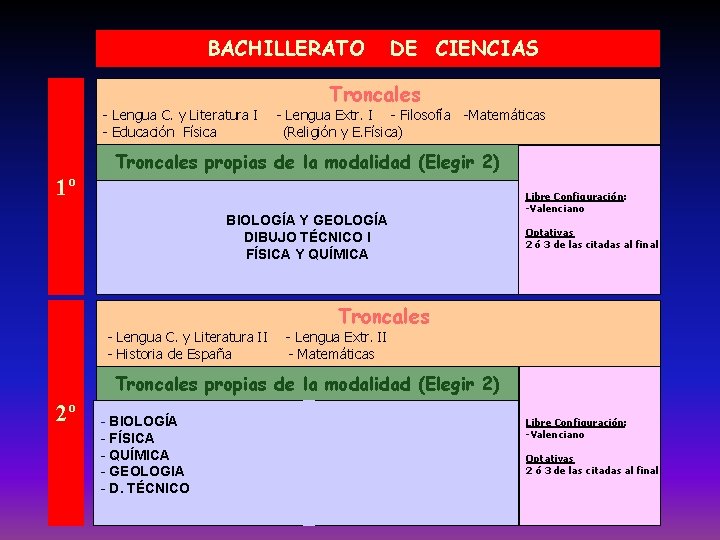 BACHILLERATO - Lengua C. y Literatura I - Educación Física 1º DE CIENCIAS Troncales
