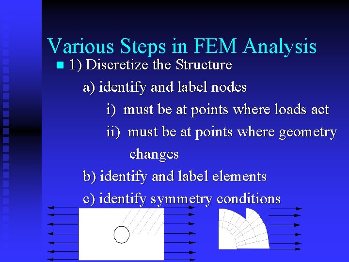 Various Steps in FEM Analysis n 1) Discretize the Structure a) identify and label