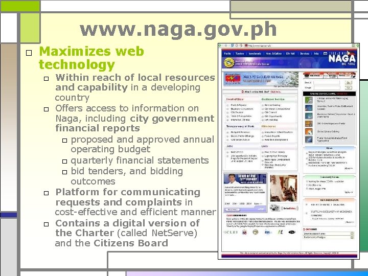 www. naga. gov. ph □ Maximizes web technology □ Within reach of local resources