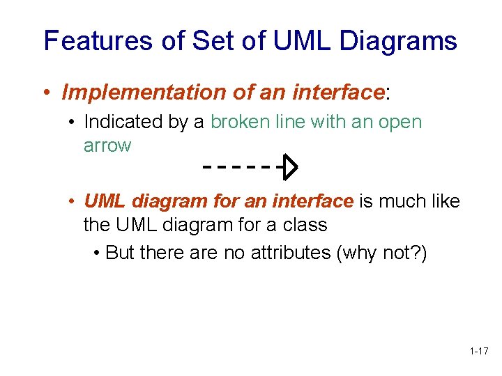 Features of Set of UML Diagrams • Implementation of an interface: • Indicated by Features of Set of UML Diagrams • Implementation of an interface: • Indicated by