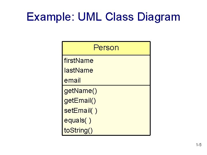 Example: UML Class Diagram Person first. Name last. Name email get. Name() get. Email() Example: UML Class Diagram Person first. Name last. Name email get. Name() get. Email()