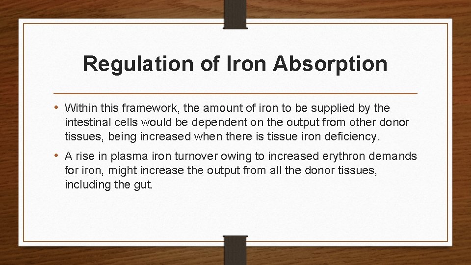 Regulation of Iron Absorption • Within this framework, the amount of iron to be