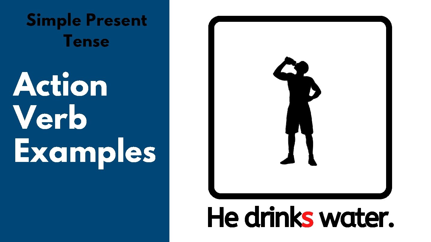 Simple Present Tense Action Verb Examples He drinks water. 
