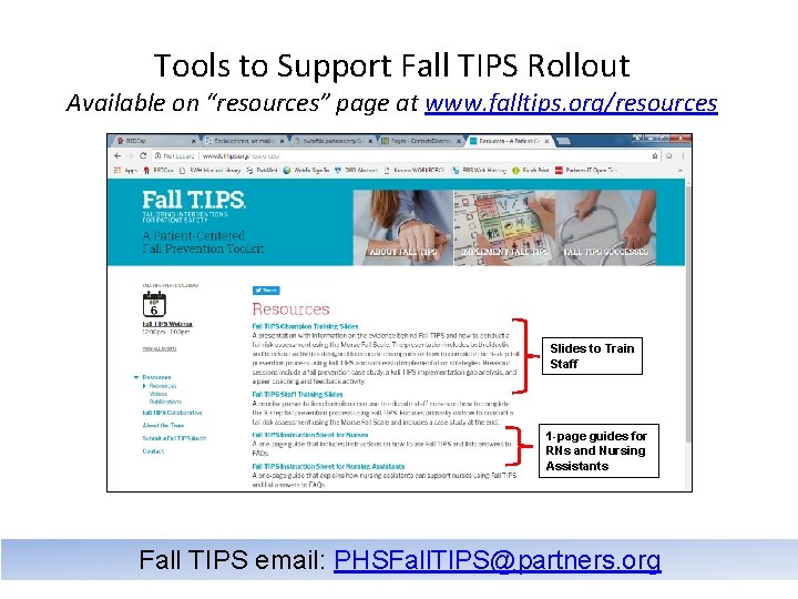 Tools to Support Fall TIPS Rollout Available on “resources” page at www. falltips. org/resources
