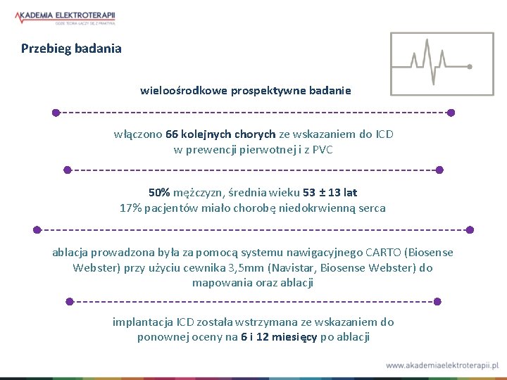 Przebieg badania wieloośrodkowe prospektywne badanie włączono 66 kolejnych chorych ze wskazaniem do ICD w