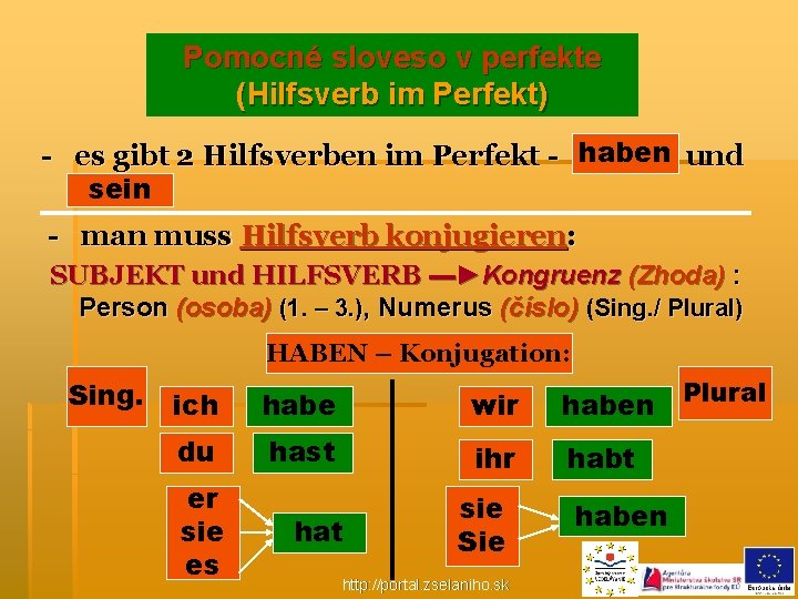 Pomocné sloveso v perfekte (Hilfsverb im Perfekt) haben - es gibt 2 Hilfsverben im