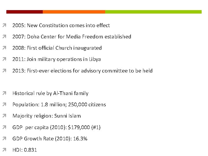  2005: New Constitution comes into effect 2007: Doha Center for Media Freedom established