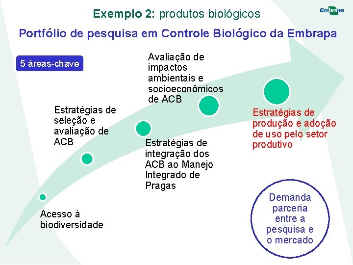 Exemplo 2: produtos biológicos Portfólio de pesquisa em Controle Biológico da Embrapa 5 áreas-chave