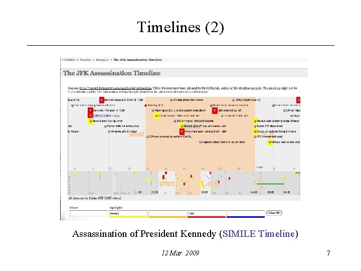 Timelines (2) Assassination of President Kennedy (SIMILE Timeline) 12 Mar. 2009 7 