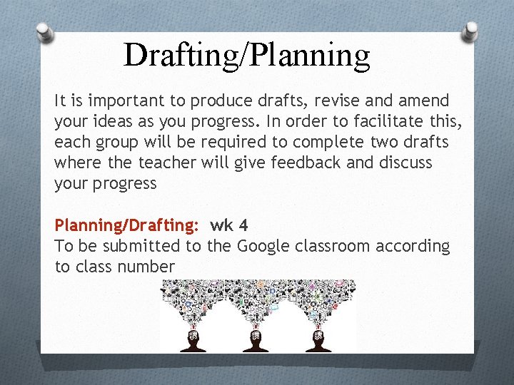 Drafting/Planning It is important to produce drafts, revise and amend your ideas as you