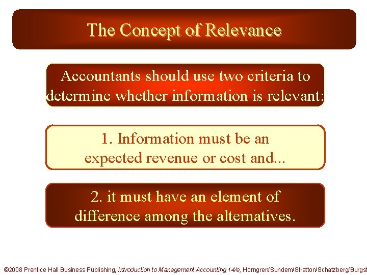 The Concept of Relevance Accountants should use two criteria to determine whether information is