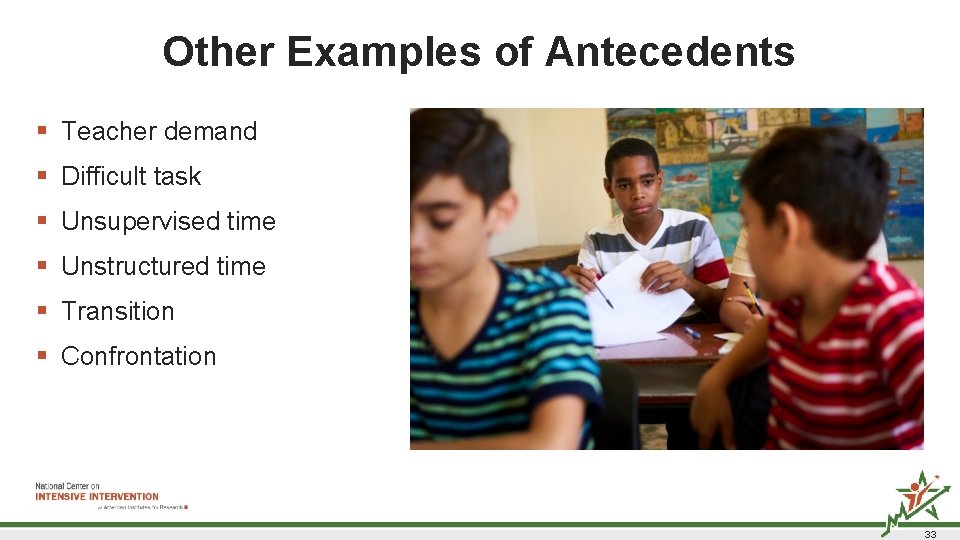 Other Examples of Antecedents § Teacher demand § Difficult task § Unsupervised time § Other Examples of Antecedents § Teacher demand § Difficult task § Unsupervised time §