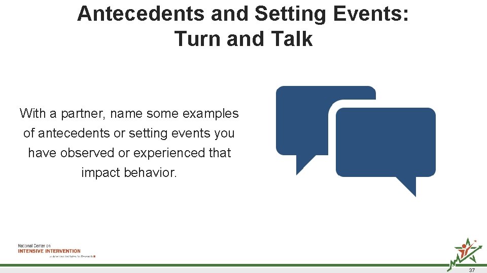 Antecedents and Setting Events: Turn and Talk With a partner, name some examples of Antecedents and Setting Events: Turn and Talk With a partner, name some examples of