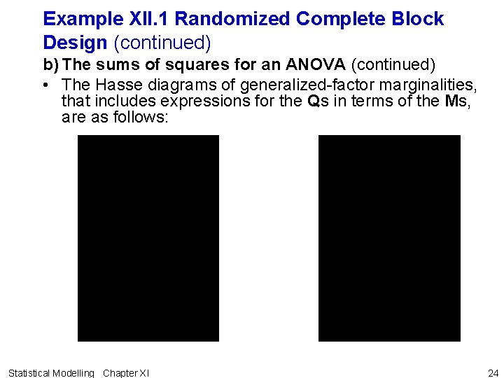 Example XII. 1 Randomized Complete Block Design (continued) b) The sums of squares for